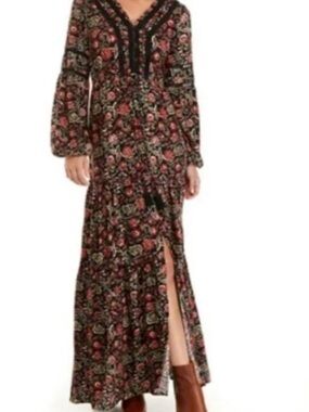 Wonderly Black Maxi Dress with Rose Floral Print